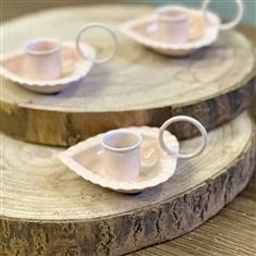 Enamel Heart Shaped Candle Holder Pink