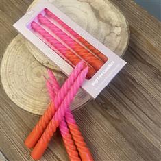 Dip-Dye Spiral Candles Pink &amp; Orange (Set of 4)