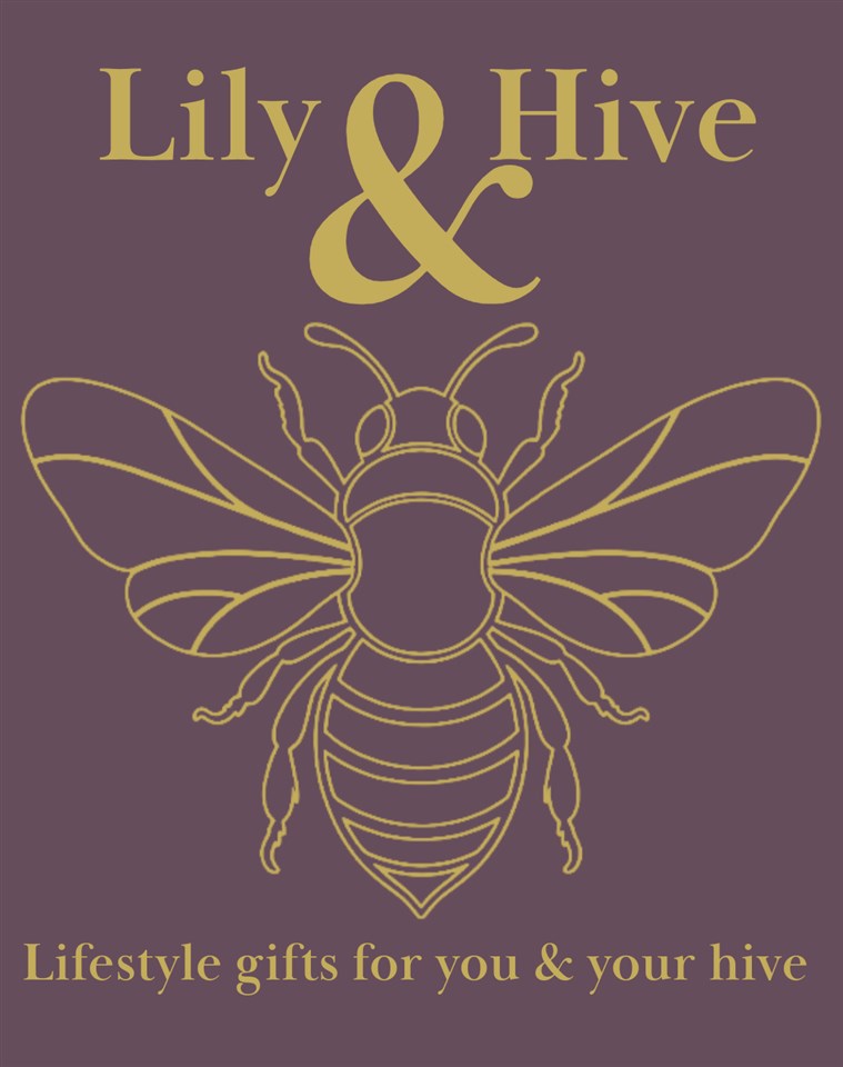 Lily & Hive banner featuring a gold line-art bee illustration and brand logo for curated lifestyle gifts, floral accessories, candles, and homeware by Lily's Flowers.