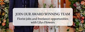 Join our award-winning team header banner featuring wedding floristry work by Lily's Flowers for florist jobs and freelance recruitment in Surrey.